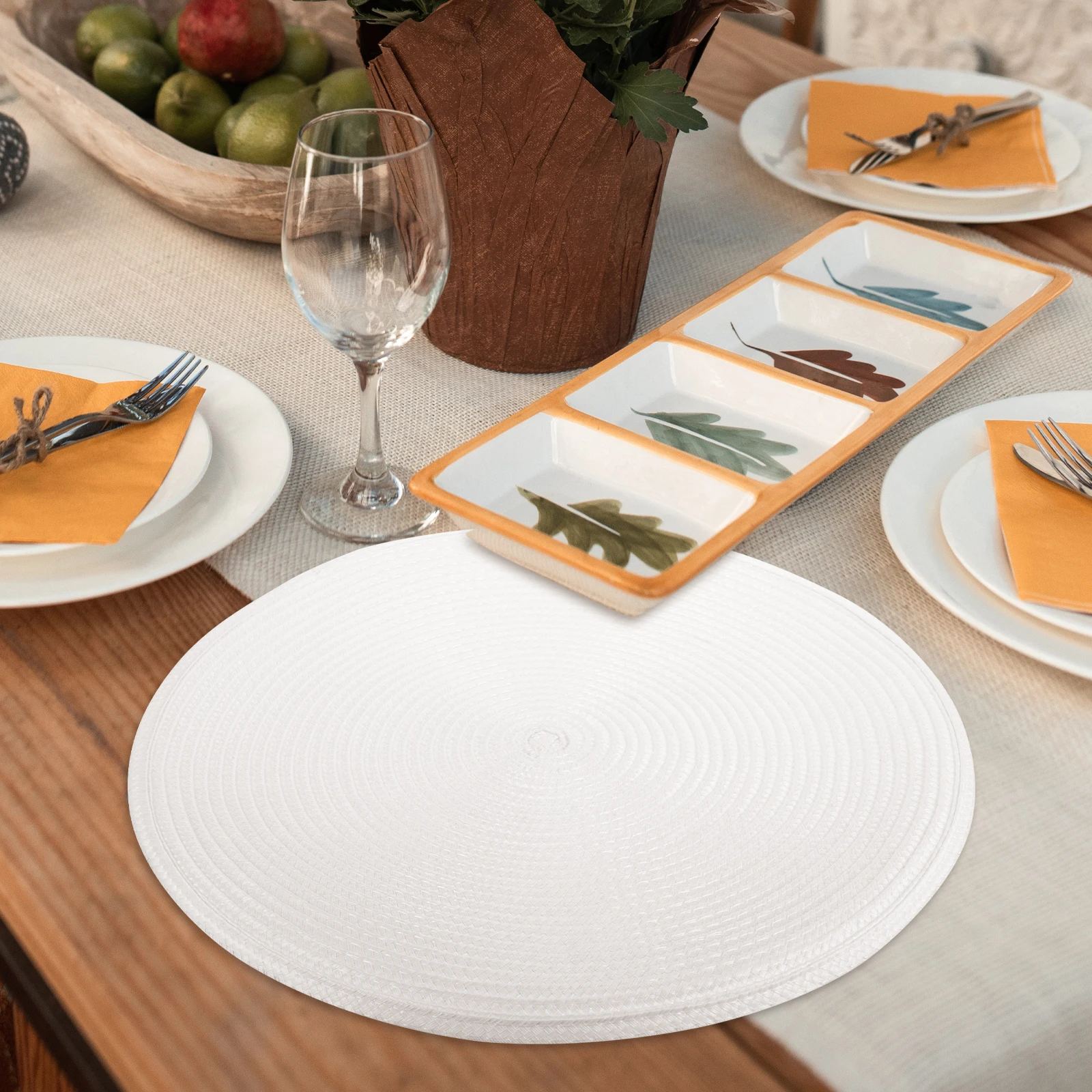 

6pcs Heat-Resistant Placemat Rustic Round Woven Place Anti-Scratch Tableware Cushion Wear-Resistant Cutlery Mat Household