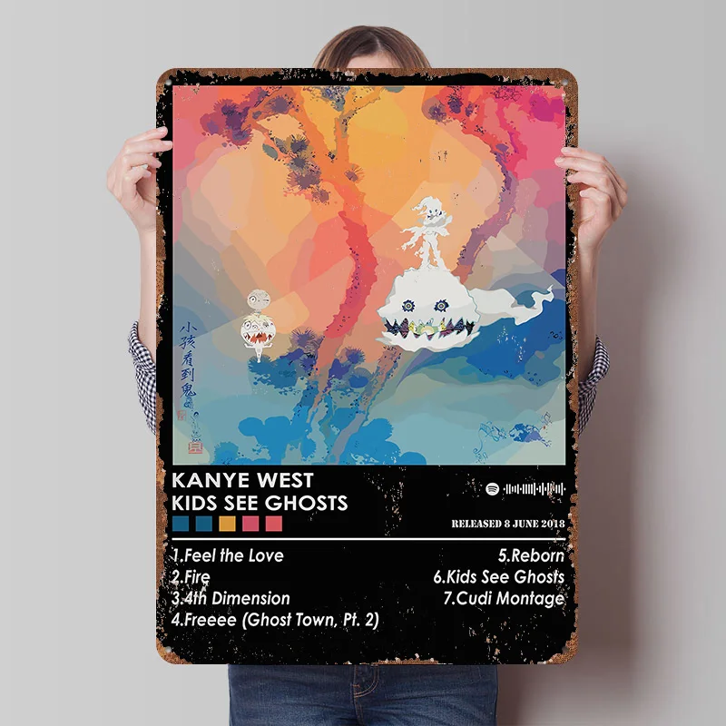 Kanye West Kids See Ghosts Metal Poster Customized Wall Art Retro Vintage Tinplate Signs for Man Cave Home Decoration Luxury