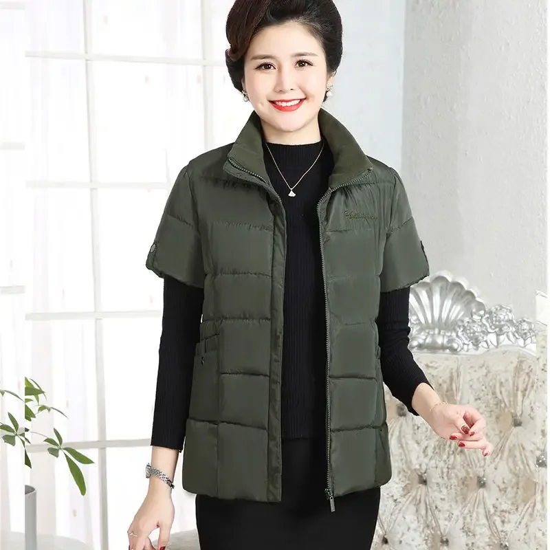 New Women\'s Cotton Vest Short Sleeve Jacket Winter Cardigan Warm Brand Loose Coat Designer Clothing Oversize Thickening