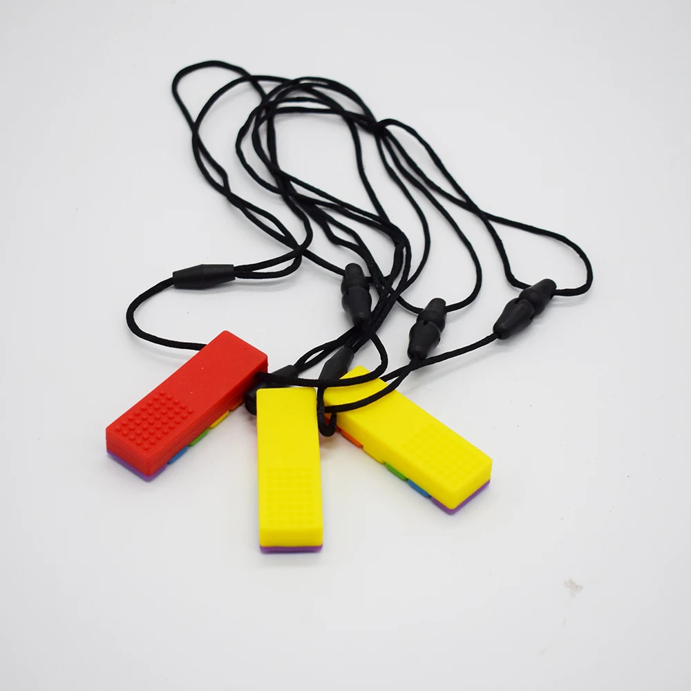 Sensory Chew Necklace Brick Chewy Kids Silicone Biting Pencil Topper Teether Toy, Silicone teether for children with autism