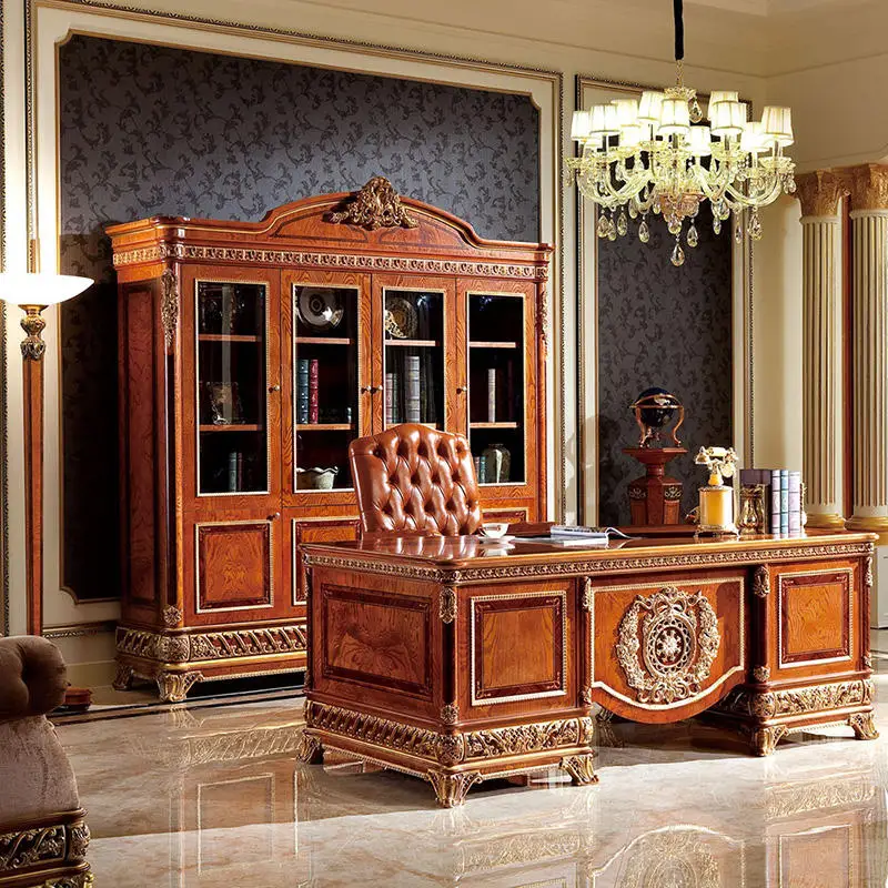 # Luxury Home Office Solid Wood European Royal Style Study Room Furniture Set