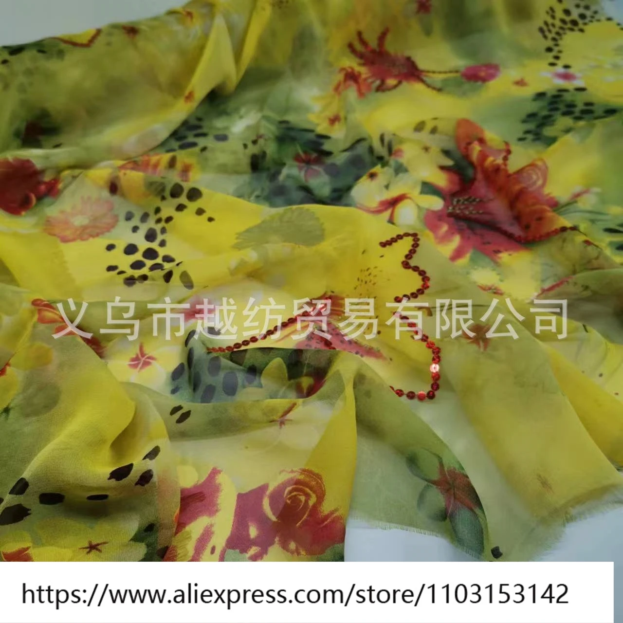 Designer naaistof lichtgewicht dameszijde Qiao Qi geborduurde pailletten 8momme doek modejurk