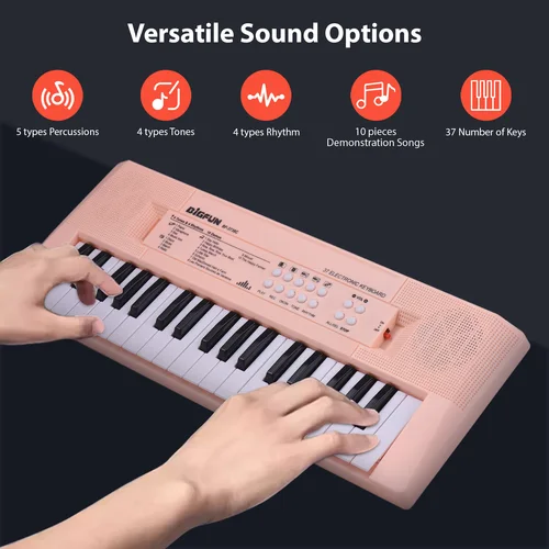 Imagen 1 del producto Teclado electrónico de 37 teclas, instrumento Musical de Piano con micrófono, modo de Doble potencia, teclado de Piano de música portátil para principiantes