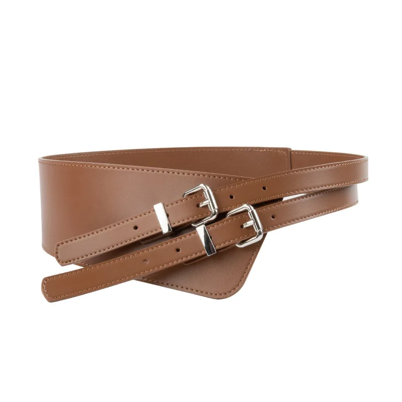 حزام نسائي، جلد عريض، سترة متعددة الاستخدامات، سترة، تنورة، ختم خصر مزين، حزام بسيط وأنيق