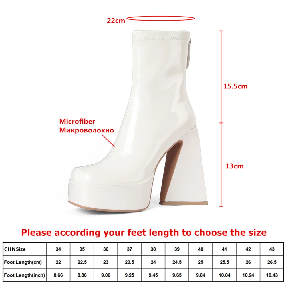 MILI-MIYA Women's Square-Toe Stretch Microfibre Ankle Boots Extra-High Chunky Heel Platform Minimalist Solid-Colour Fashion Boot