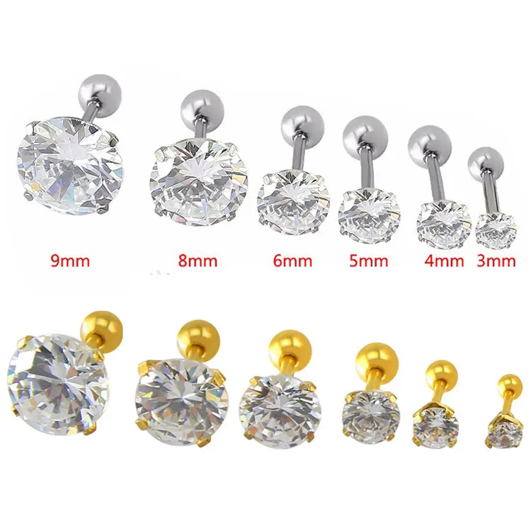 Stainless steel Screw Back Barbell Studs Earrings Women Cool Men Tragus Cartilage Standard Lobe Daith Piercing Bicycle Jewelry