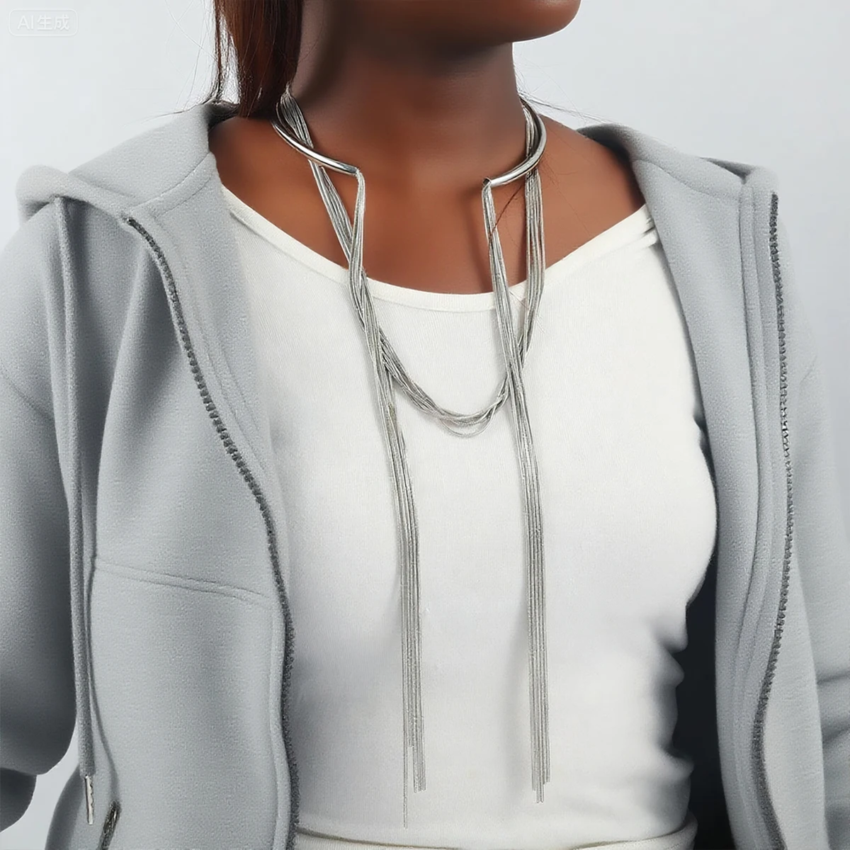 

ZAA Long Metal Chains Fringe Choker Necklaces for Women Vintage Boho Style Jewelry Holiday Party Neck Accessories