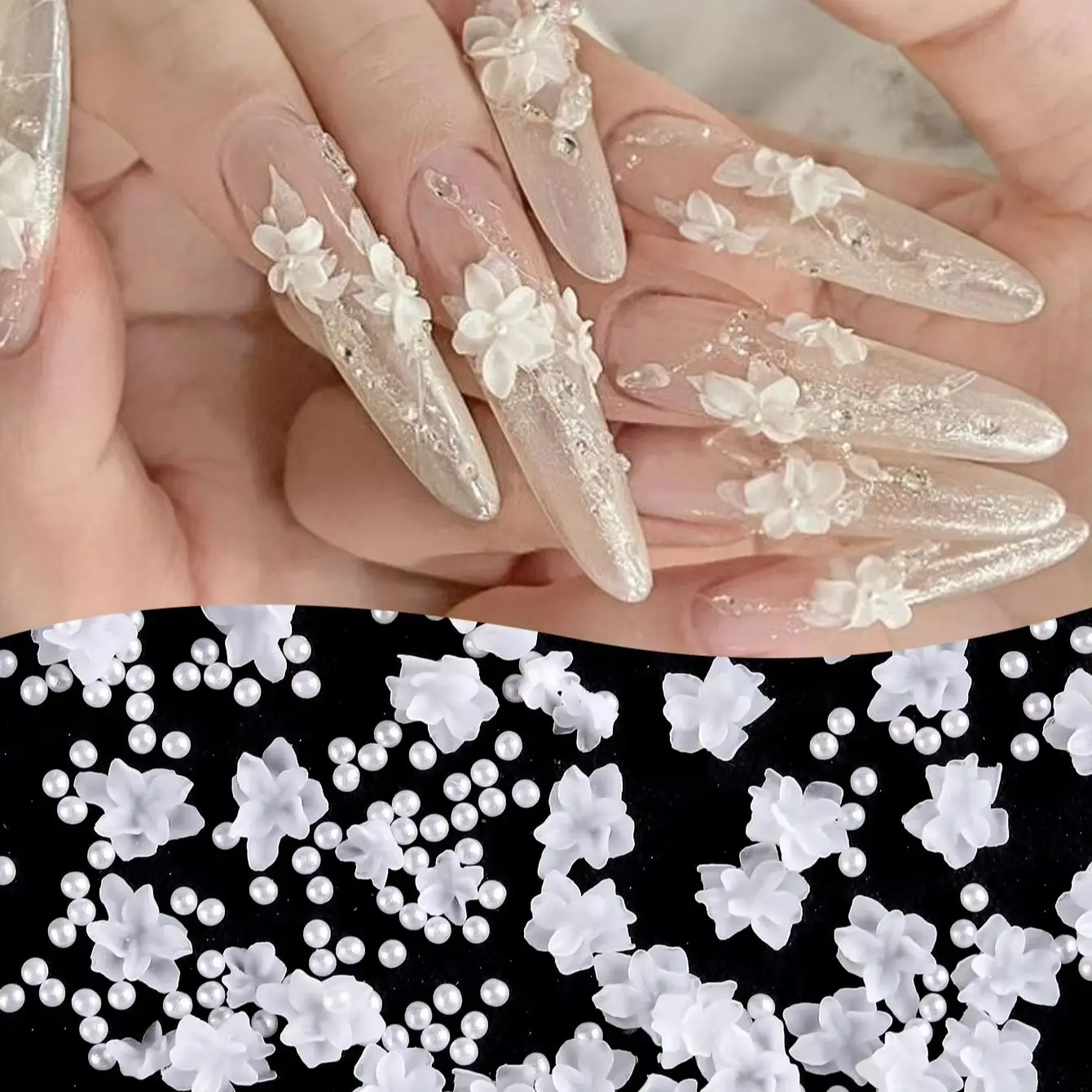 Embossed Flower Nails - Handcrafted White Camellia Nails, a Delicate And Soft Resin Nail Set Embodying Feminine Aesthetics, Suit