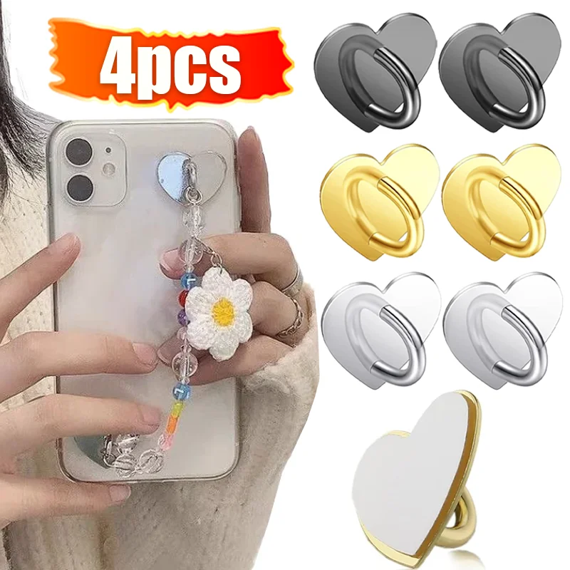 4/2PCS Metal Self Adhesive Heart Shaped Phone Case Finger Ring Grip Cellphone Charm Holder DIY Hanging Hook Kawaii Buckle Clasp