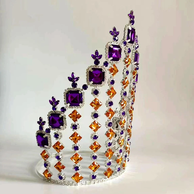 Fascinator Hair Accessories Beauty Golden Crown Large Tall Beauty Women Crown For Pageant