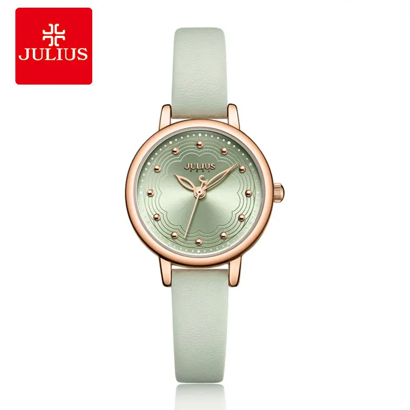 

Small Women's Watch Japan Quartz Elegant Flower Fashion Simple Hours Bracelet Real Leather Clock Girl's Birthday Gift Julius Box