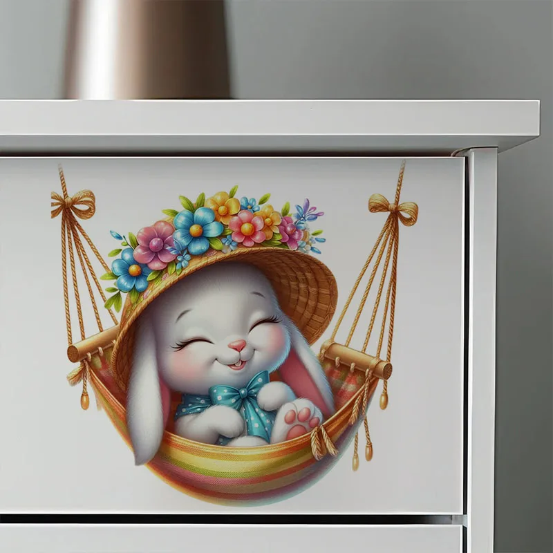 

Summer Animals in the Hammock Stickers, Bedroom Entryway Living Room Porch Home Decoration Wall Stickers, Removable Stickers