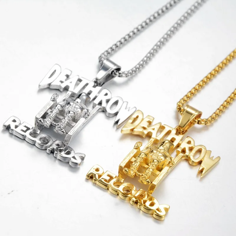 2pac DeathRow Chain Prisoner 316L Stainless Steel Rap RECORDS Collar Pendant Mens Necklace Nightclub Jewelry Collier Pendentif