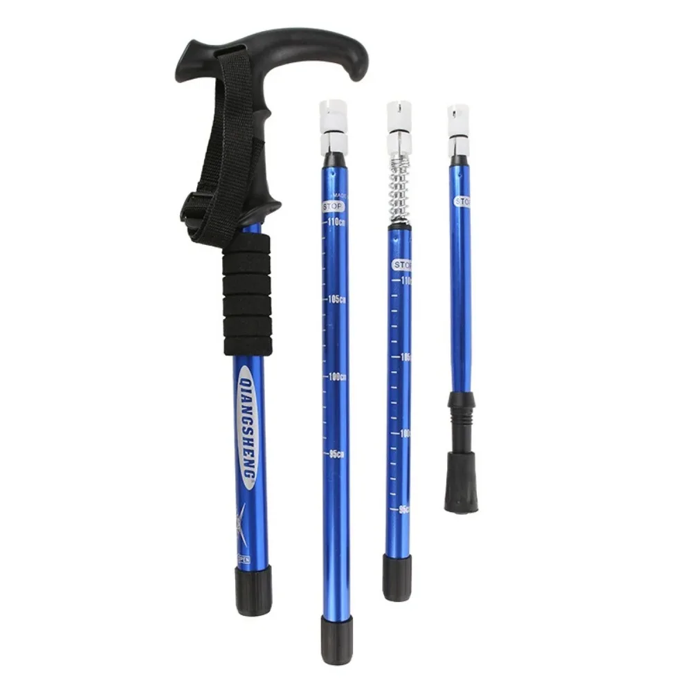 Four-section T-handle Pole Outdoor Travel Cane Climbing  Pole Aluminum Alloy Telescopic Pole Hiking Walking Stick