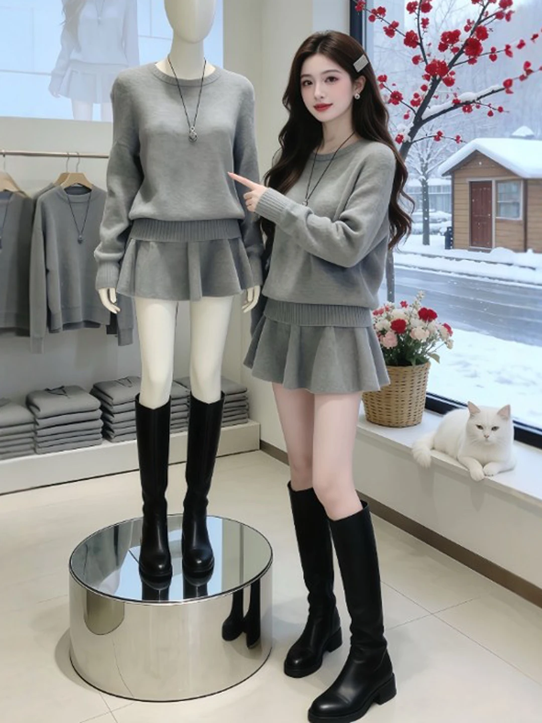 

Soft Sle Knitted Top And Skirt Set Women's Faion Spring Collection Comfortable Fit High Waist ort Skirt round Neline