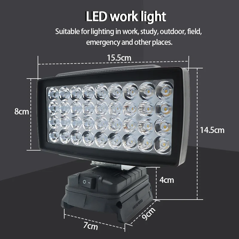 Imagem -06 - Beads Carro Led Luz de Trabalho Lanterna Elétrica Tocha Spotlight Usb Power Bank Lâmpada para Bosch 18v Bat609 Bat618 Li-ion Battery 36