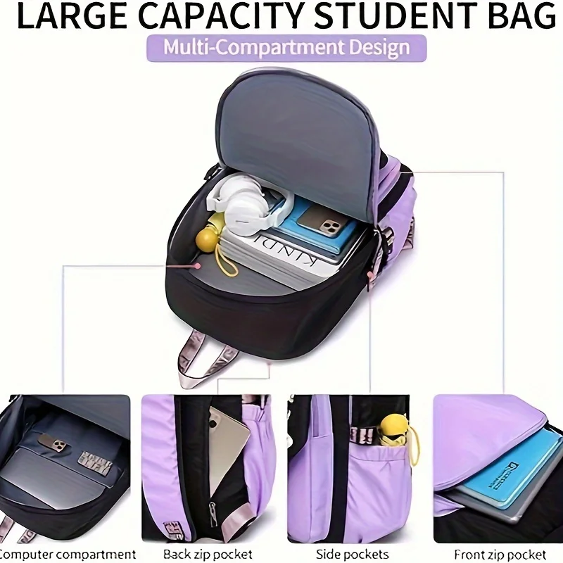 귀여운 플러시 펜던트와 대용량 Schoolbag 귀여운 소녀 배낭 방수 나일론 패브릭 Bookbag 어린이 청소년 학생