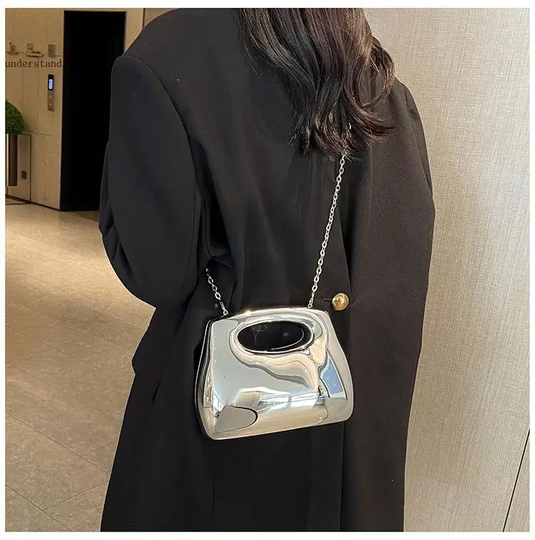 Ladies' Shiny Acrylic Box Bag European and American Candy Color Stylish and Versatile Wrist Chain Dinner Bag