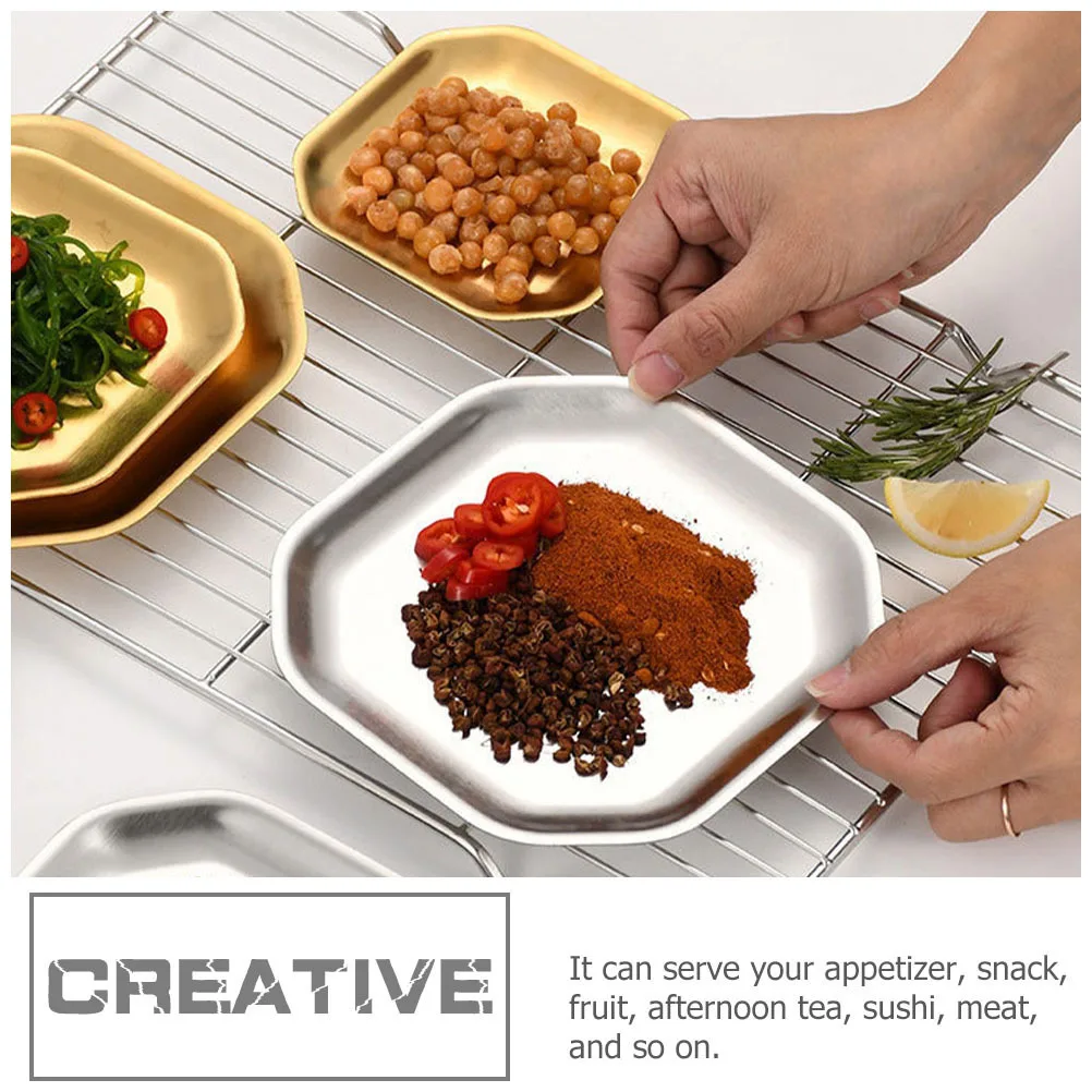 

2Pcs Octagon Stainless Appetizer Plates Small Multiuse Snack Dishes Easy Clean Food Plates for Afternoon Tea Dinner