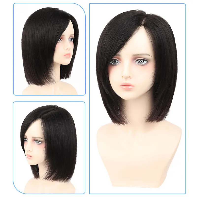 100% Human Hair Wig Side Part Needle Scalp Natural Black Short Wigs Comfortable 12 Inches Bob Cute Headband Wig Human Wigs - view 2