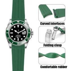 TPU Rubber Strap for Rolex Submariner Black Green Water Ghost 126613 12610 Curved End Diving Silicone Watch Band Bracelet 21mm