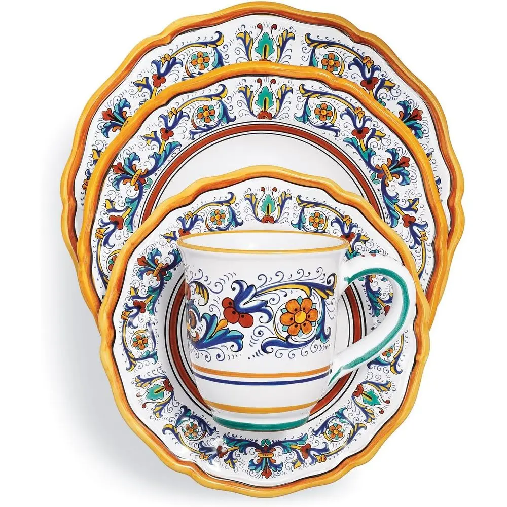 

16-Piece Ceramic Dinnerware Set with Floral Design: Mugs, Plates, and Bowls, Serves 4