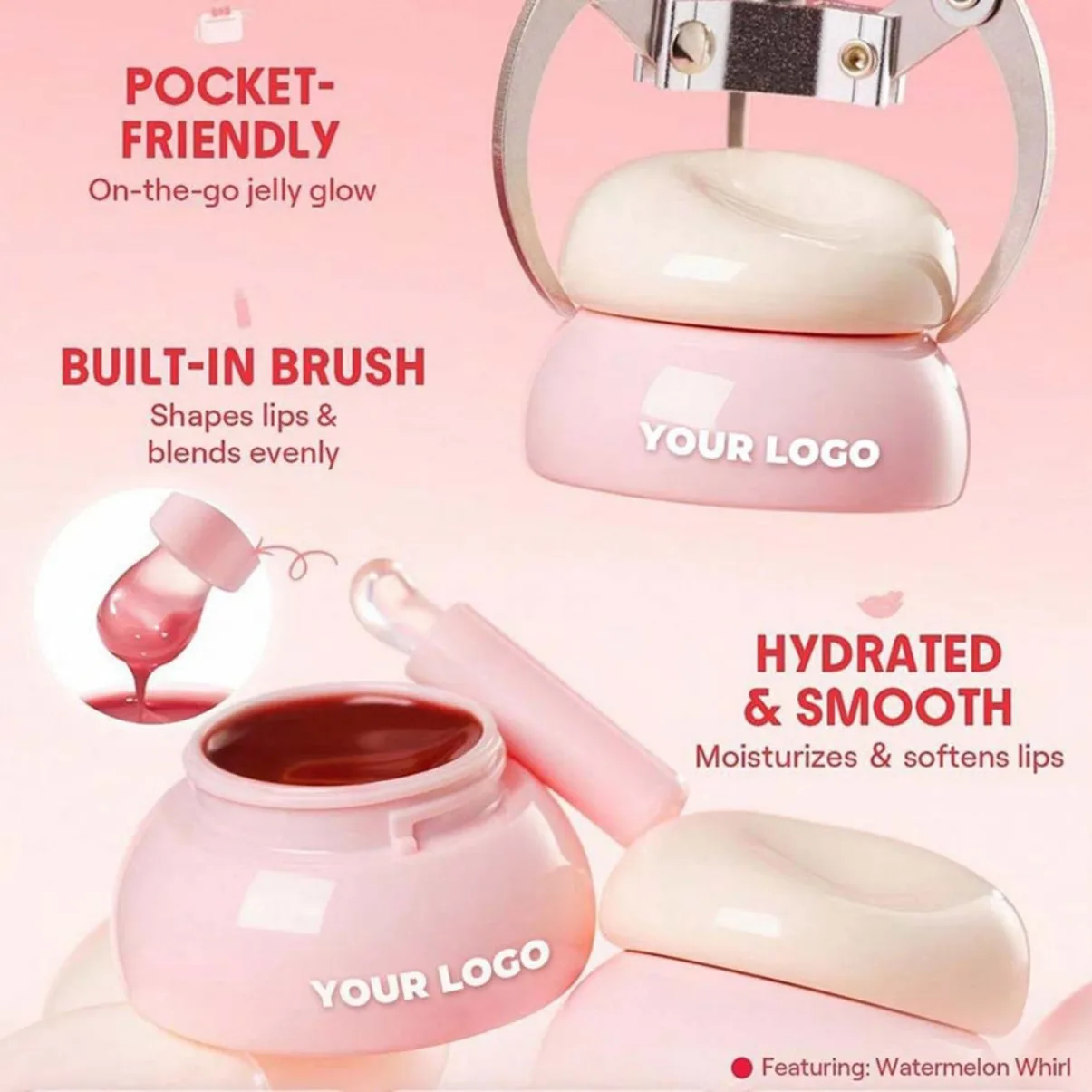 プライベートラベル ヴィーガン 8色 リップグロス 保湿 透明 ガラス フルーツ クリスタル ジェリー リップオイル プランピング クリア リップケア カスタムロゴ