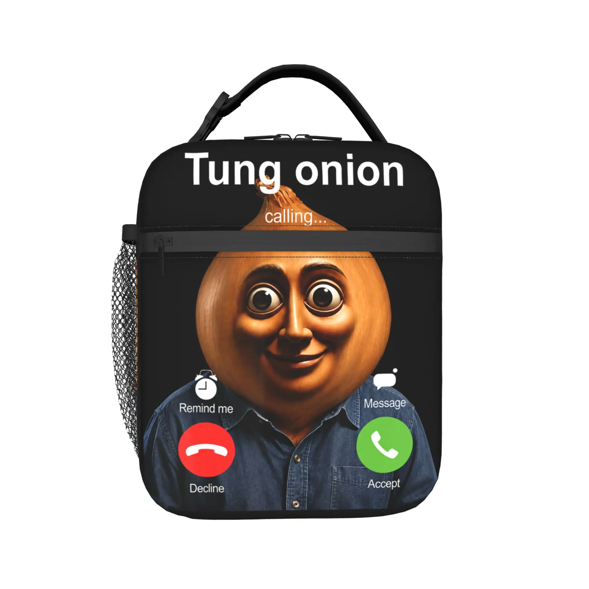 Tung Onion is Calling Brainrot Meme Lunch Bag Aesthetic Lunch Box For Unisex Travel Cooler Bag Oxford Print Thermal Lunch Bags