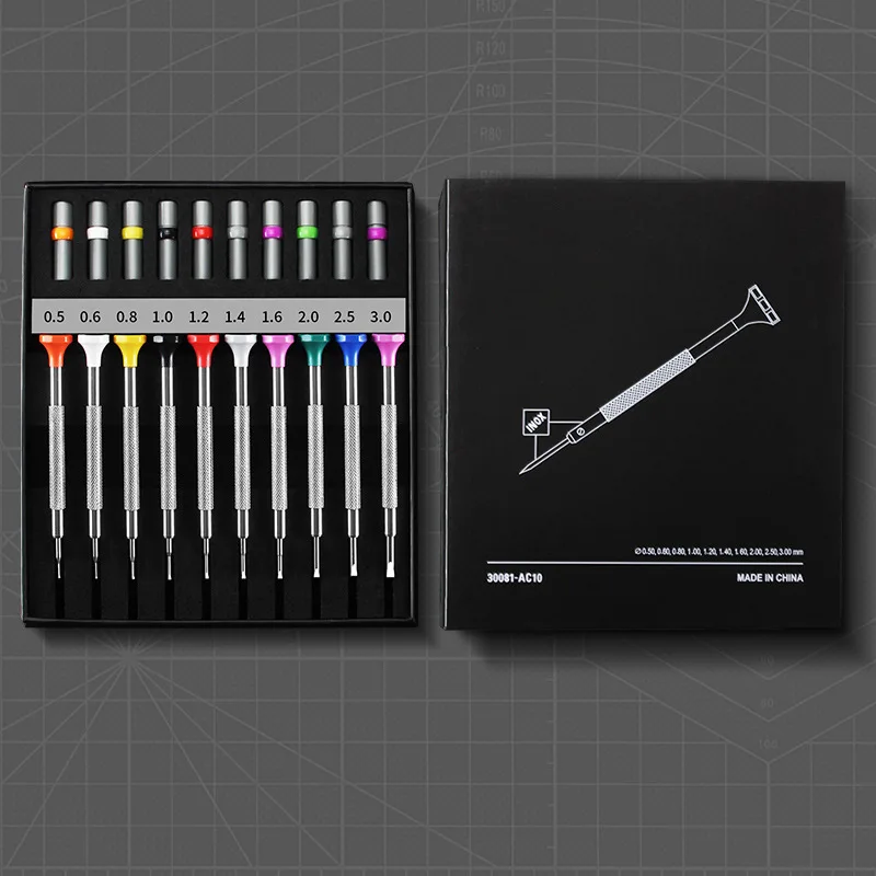 Neues Präzisions-Uhrenschraubendreher-Set, 10-teilig, 0,5–3,0 mm, einteilige Kreuzschlitz-Handschraubendreher für Uhren, Brillen, Uhrmacher-Werkzeuge
