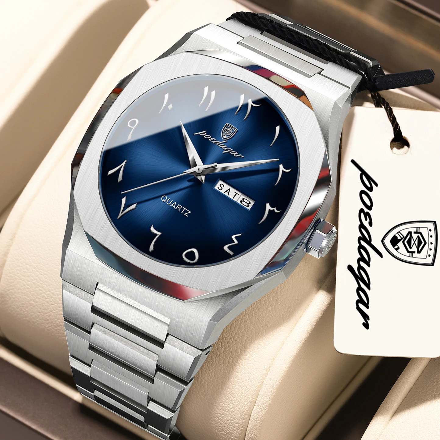 POEDAGAR Original Top Men's Watches Waterproof Week Date Fashion Man Watch Quartz Stainless Steel Business Man Clock Male Reloj