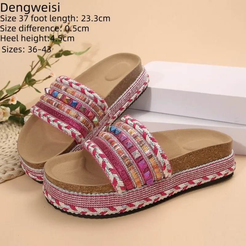

Fashion Bohemian Women's Sandals Retro Ethnic Woven Platform Casual Beach Slippers for Women Thick Sole Outdoor Non Slip Slipper
