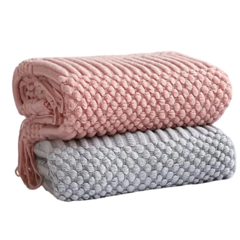 Oversized Pink Tassels Throw Blanket Textured Soft Sofa Couch Decorative Knitted Blanket Cozy Farmhouse Gift Sofa Bed Blankets
