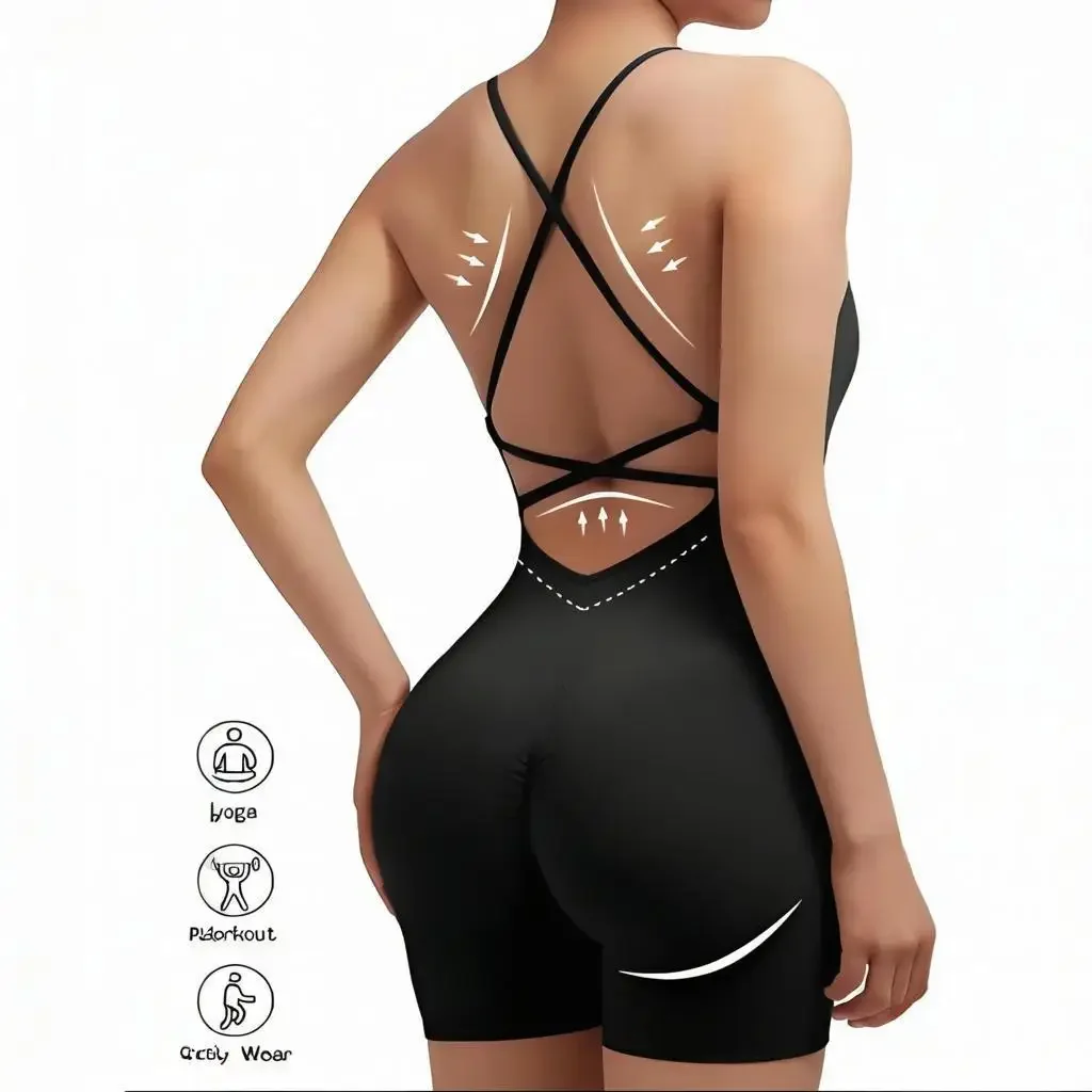 

Спортивный комбинезон на бретельках Yoga Sxy Criss Cross с открытой спиной, женские комбинезоны в рубчик, цельный комбинезон без рукавов для тренировок, майка, шорты