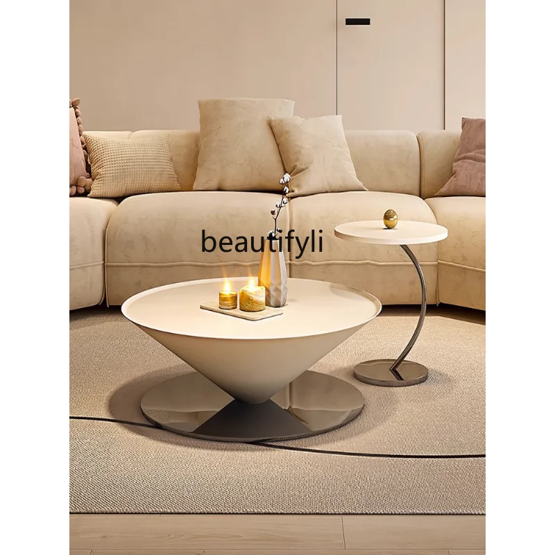 

Light Luxury Cream Style Modern Coffee Table Living Room Home Small Apartment Minimalist Designer High Sense round Side Table