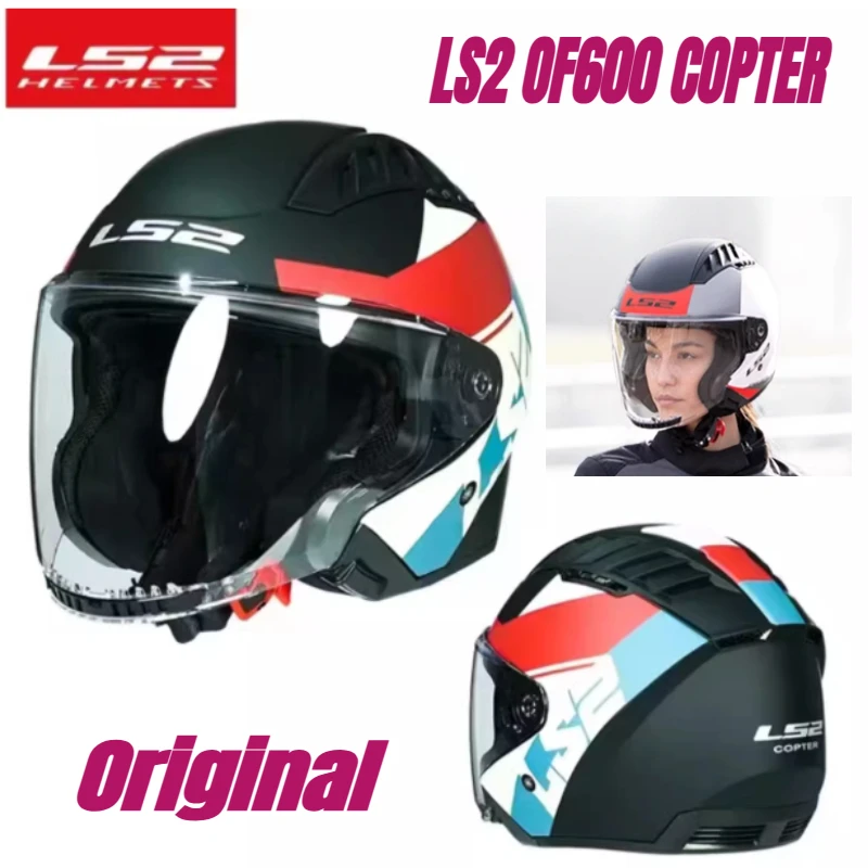 

Original LS2 OF600 COPTER Dual-Lens Open Face Helmet Half Helmet for Moto Electric Vehicle Scooter Pedal Three-Quarter Helmets