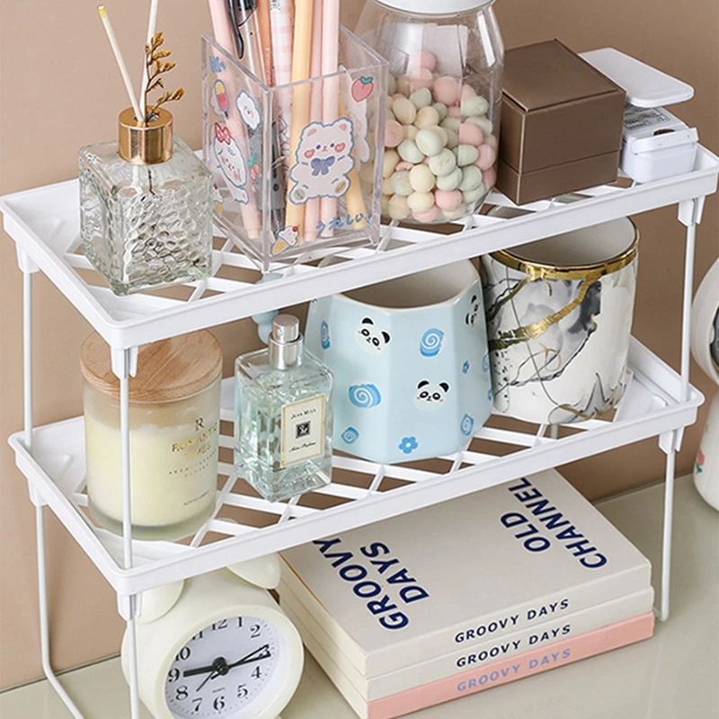 Desktop Shelf Multi-Functional Folding Double-Layer Storage Shelf Student Dormitory Desktop Stationery Cosmetics Storage Shelf