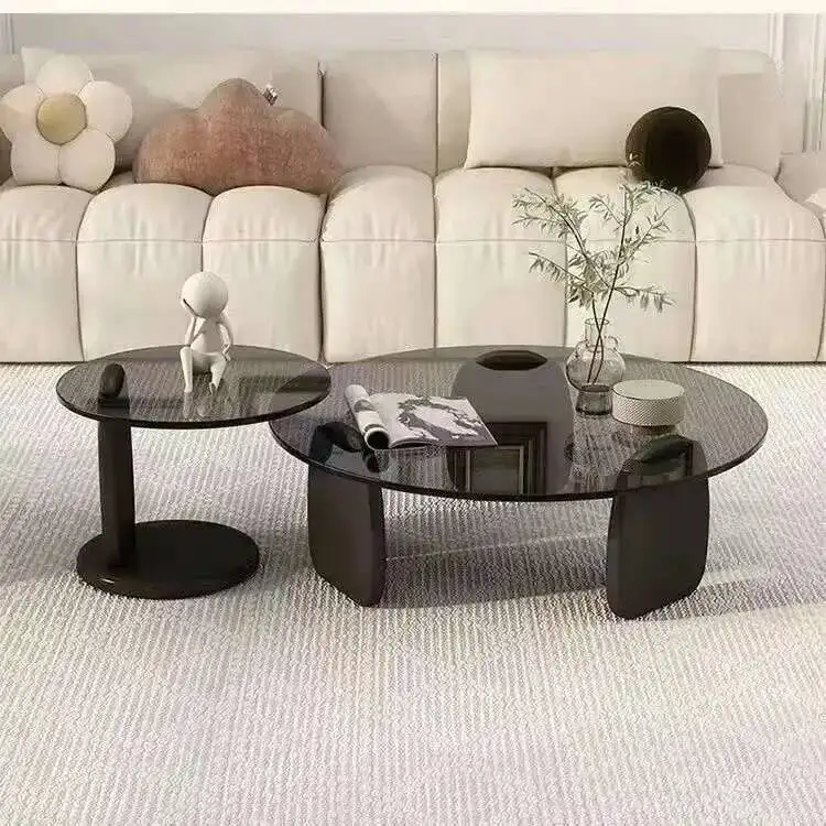 Room Table Creative, Black Living Glass Round Dining Table Easy Clean, Multi Size Coffee Table Set, Side Table Office Cafe Home