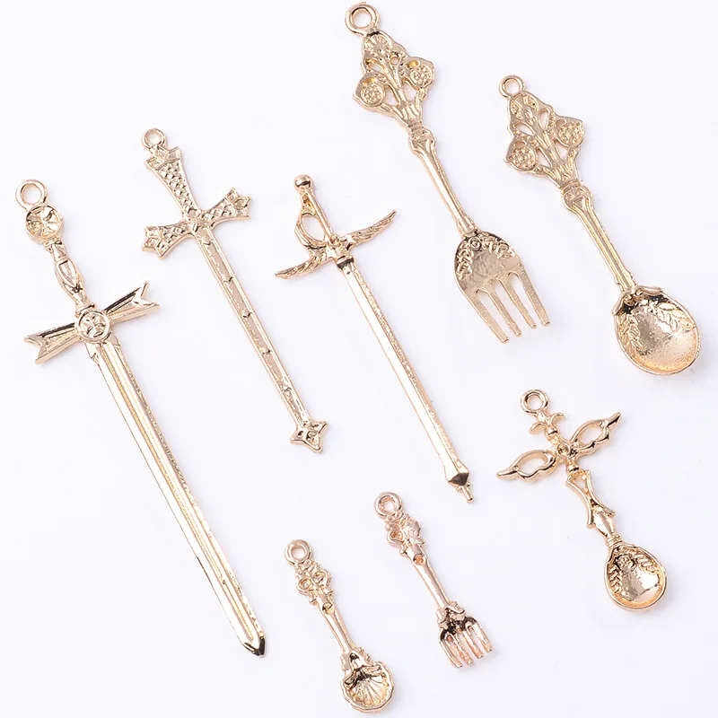 European and American retro court spoon fork cross western sword alloy accessories light luxury earrings necklace pendant direct