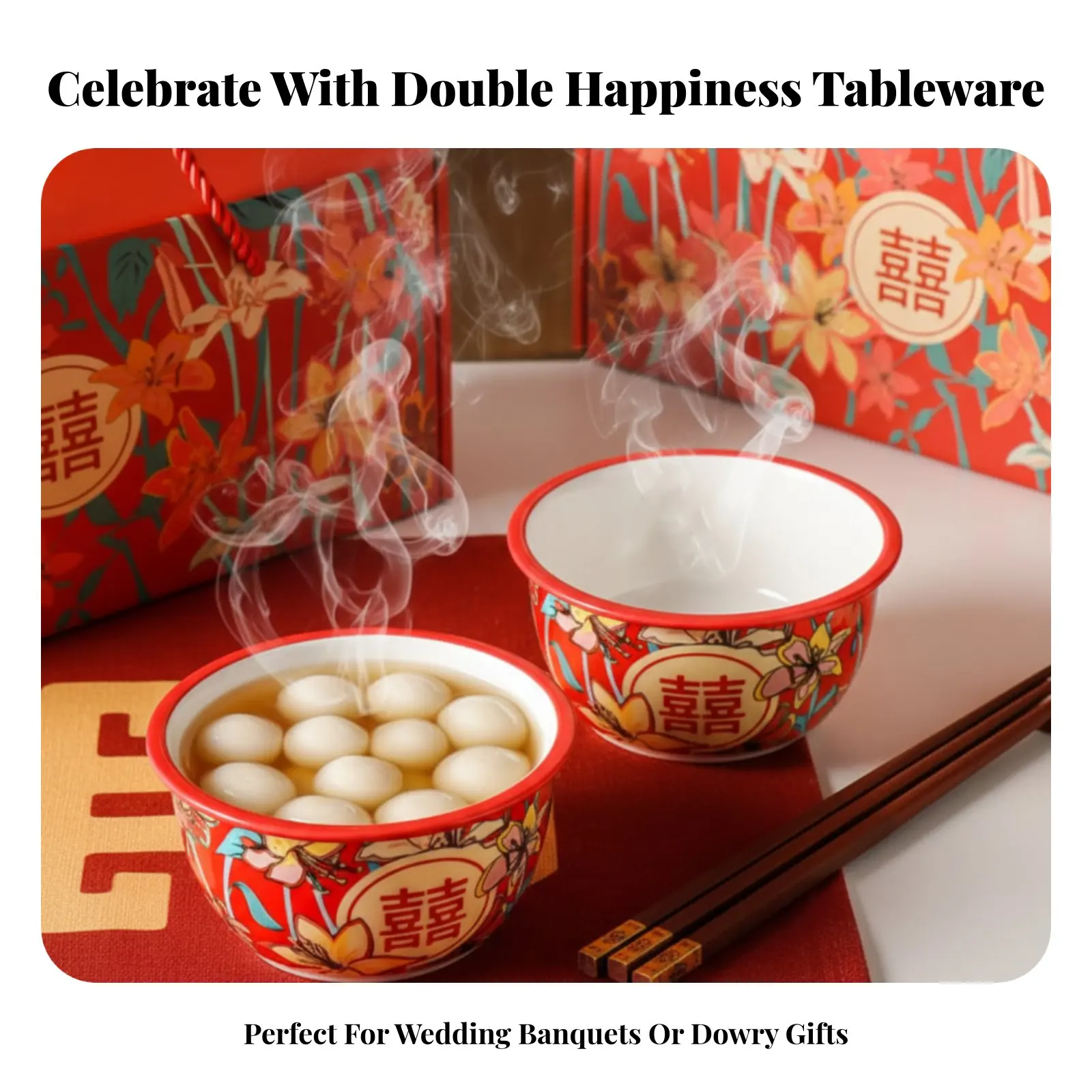 Picture 3: Ceramic Wedding Bowl Set, Red Double Happiness Tableware, Creative Chinese Design, Gift Box for Newlyweds