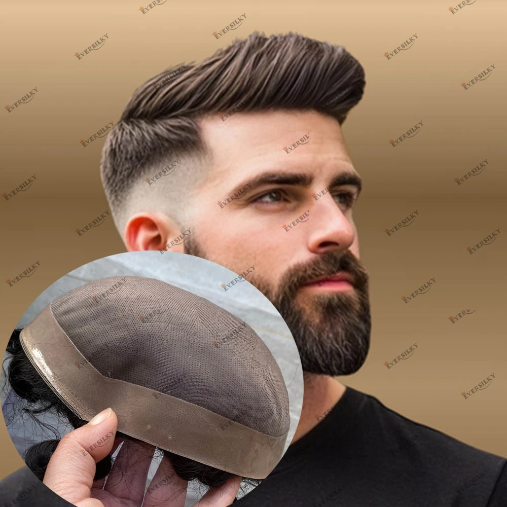 

European Brown Human Hair 100% Virgin Fine Mono Breathable Capillary Prosthesis Toupee for Bald Man Black Light Brown Straight