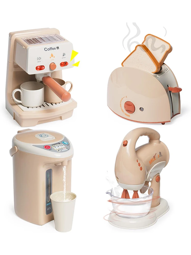 لعبة أجهزة المطبخ للأطفال، لعبة المطبخ التظاهري، مجموعة المطبخ مع صانع القهوة، خلاط، آلة الإسبريسو، المياه #1