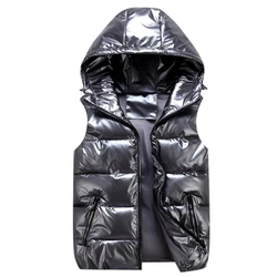 Gilet à capuche rembourré en coton imperméable pour homme, veste courte, gilet masculin, nouveau manteau brillant, document, hiver