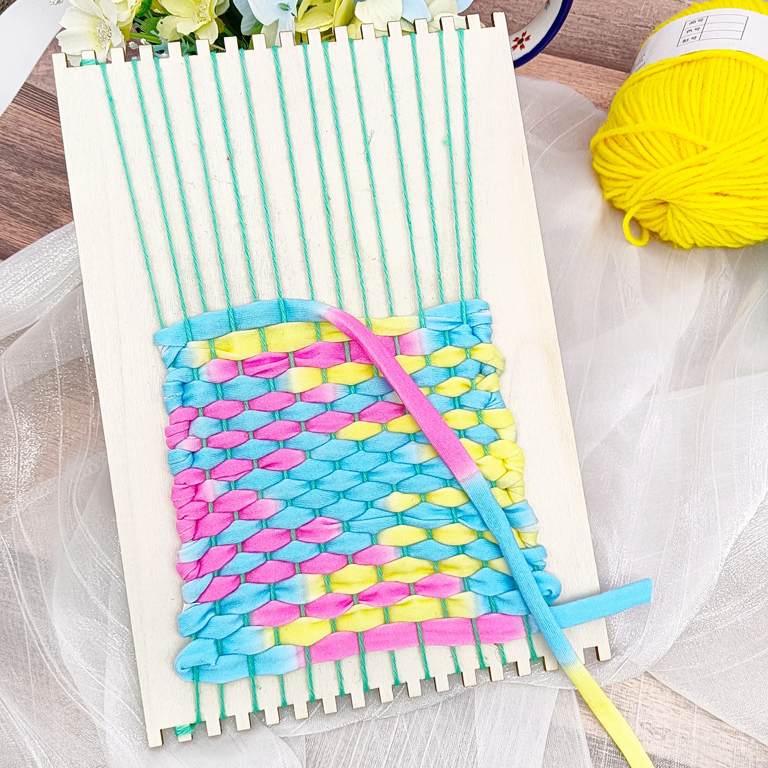 Weaving Loom Kit Weaving Frame Loom Wooden DIY with Wooden Stick, Comb, Crochet Needle for Adults Beginners Lovers view 4