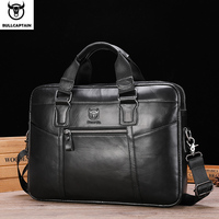 BULLCAPTAIN Men's Leather Briefcase Can Be Used For 15.5-Inch Notebook Large-Capacity Work Bags Business Shoulder Messenger Bag