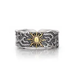 Retro Golden Sun Ring For Men SIlver Color Punk Gothic Trendy Open Ring Handmade Designer Jewelry Unisex Accessories Lovers Gift