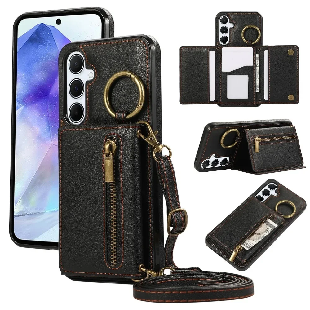 Crossbody portemonnee hoesje voor Samsung S24 S25 S26 Ultra S23 FE S22 S21 Plus A57 A37 A56 A36 A16 A55 A35 lederen hoes