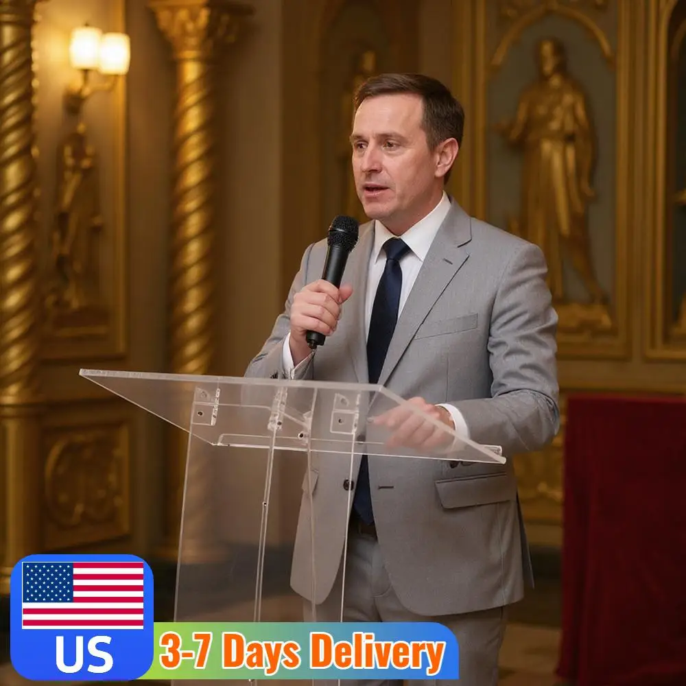 Púlpito de Acrílico Transparente de 43,31 Polegadas para Igrejas, Conferências, Apresentações em Salas de Aula, Casamentos e Discursos