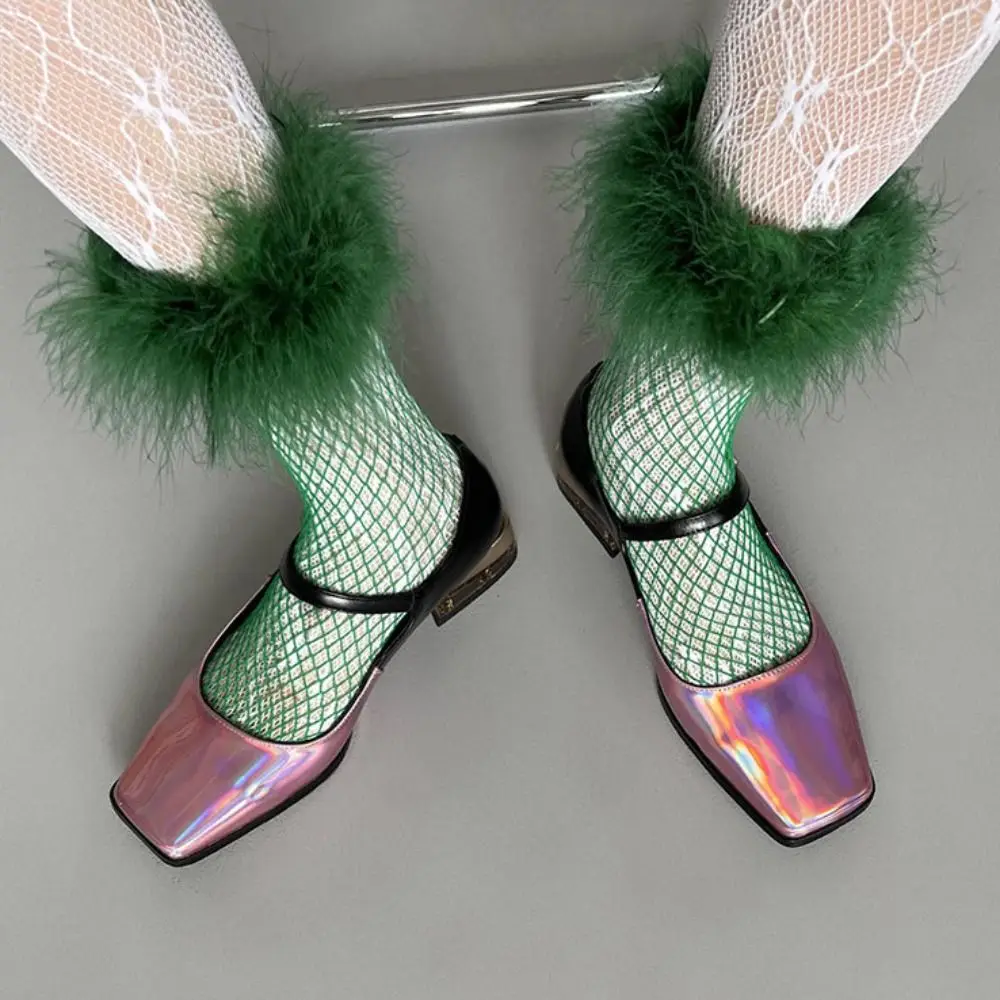 Eye-catching Mesh Feather Fishnet Stockings Bright Color Ruffle Mid Tube Socks Grid Hosiery Socks Women Y2K Masquerade