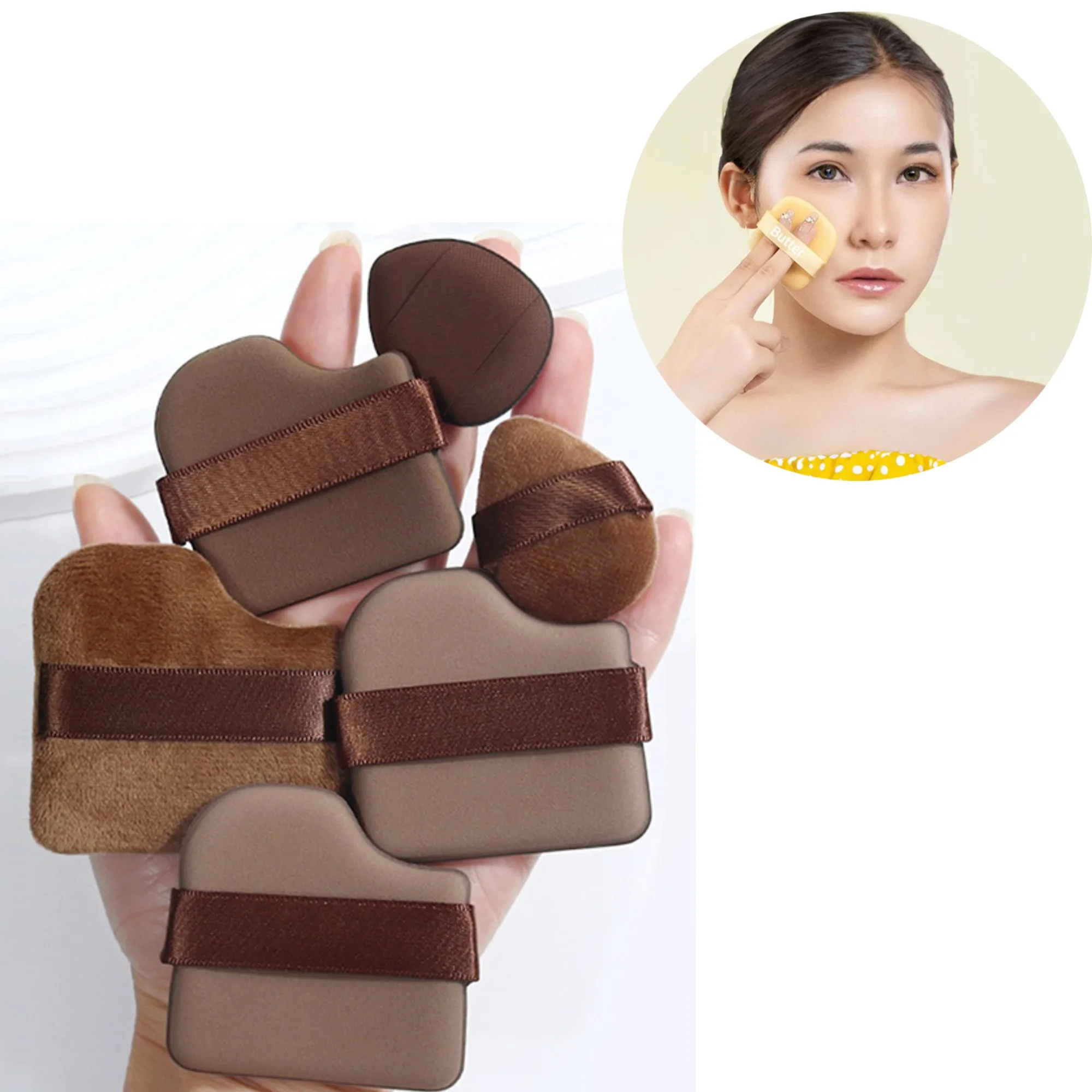 6 قطعة نفخة مسحوق الرطب والجاف ثنائي الغرض أدوات التجميل نفخة مسحوق الإبهام الصغيرة لا تأكل الأساس المخفي أحمر الخدود التفاصيل