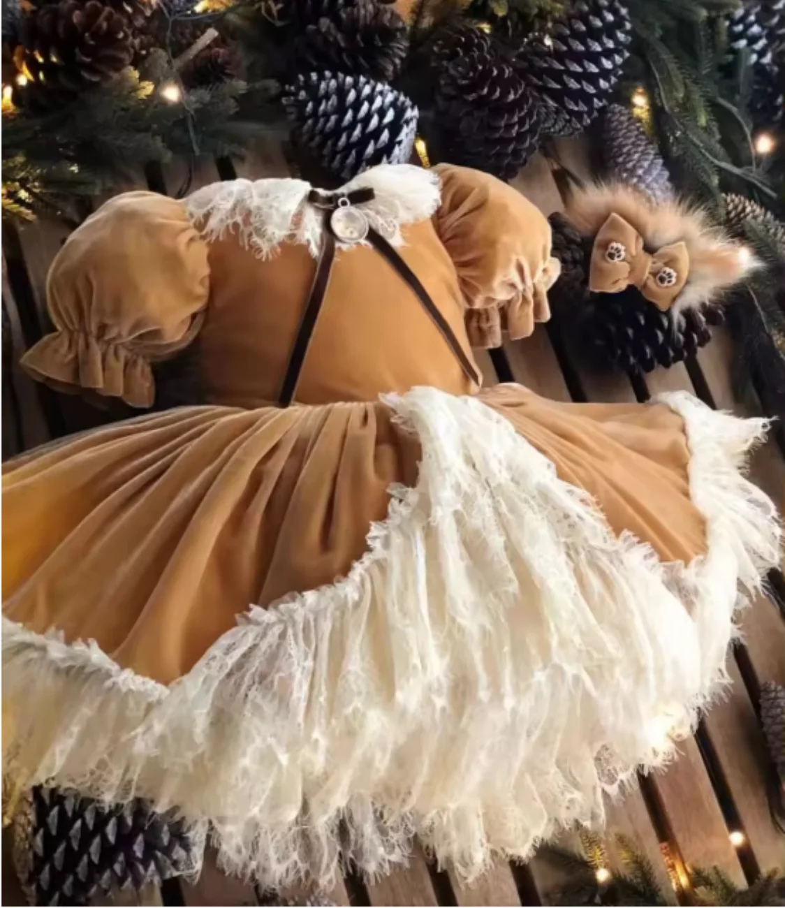 Baby meisje herfst rood fluwelen kant Turkse vintage prinses baljurk jurk voor feest verjaardag vakantie Eid Christmas